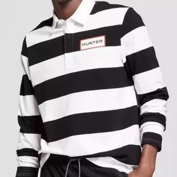 Hunter For Target Mens/' Striped Polo Rugby Long Sleeve Shirt White Black MEDIUM